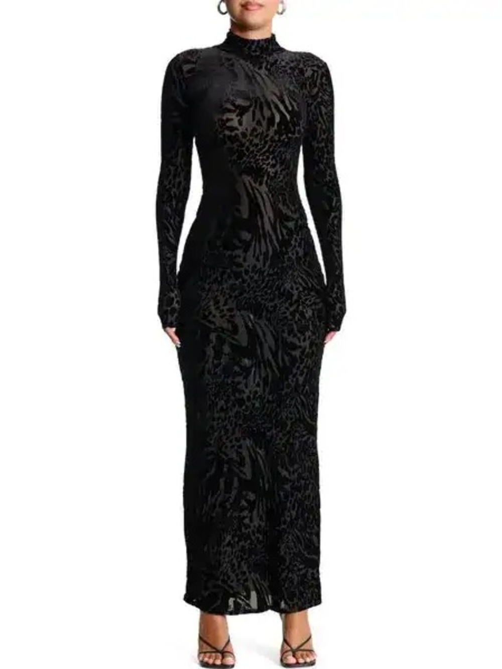 NWT Naked Wardrobe Burnout Velvet Long Sleeve Maxi Dress Black Bodycon Small S